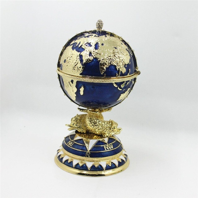 FengShui Faberge Egg Trinket Box with Globe and Ship Home Decorative Box 2016 Decorative Faberge Egg / Trinket Jewel Box